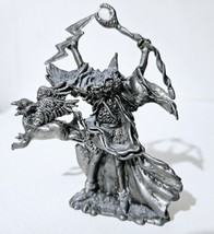 Pewter Wizard Sorcerer with Crystal Ball 4&quot; Statue Figure Sculpture - £7.49 GBP