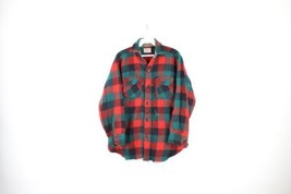 Vintage 60s Streetwear Mens Small Thrashed Wool Button Shirt Jacket Plaid USA - £72.32 GBP