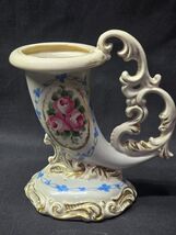 Vintage CHARLETON AWCO Floral Cornucopia Vase - Hand Decorated With Gold... - $39.53 CAD