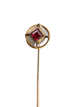 Antique 10k Stick Pin Red Princess Cut Stone 1.13 Grams Seed Pearls 2.5&quot;... - $68.31