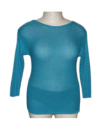 Teal Blue Fitted Zip Back Textured Sweater Sz M 3/4 Sleeve Stretch Cotto... - £3.11 GBP
