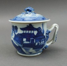 Chinese Export Canton Blue &amp; White Porcelain Custard Cup Pot de Creme - £148.54 GBP