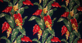 2.58 Yds x 58&quot; Navy Blue Tropical Ginger Anthurium Barkcloth Red Green Gray NEW - £16.05 GBP