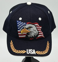 Black USA Embroidered Ball Cap/Hat with Flags and Bald Eagle Red, White ... - $12.55