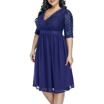 Plus Size Lace Chiffon Banded Waist Wrap V Neck Elegant Formal Party Dress 2XL - £21.97 GBP