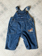 OshKosh B&#39;gosh 6-9 Month Baby Boy Football Embroidered Tiger Overalls Denim - £17.34 GBP