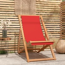 Folding Beach Chair Solid Teak Wood Red - £42.50 GBP