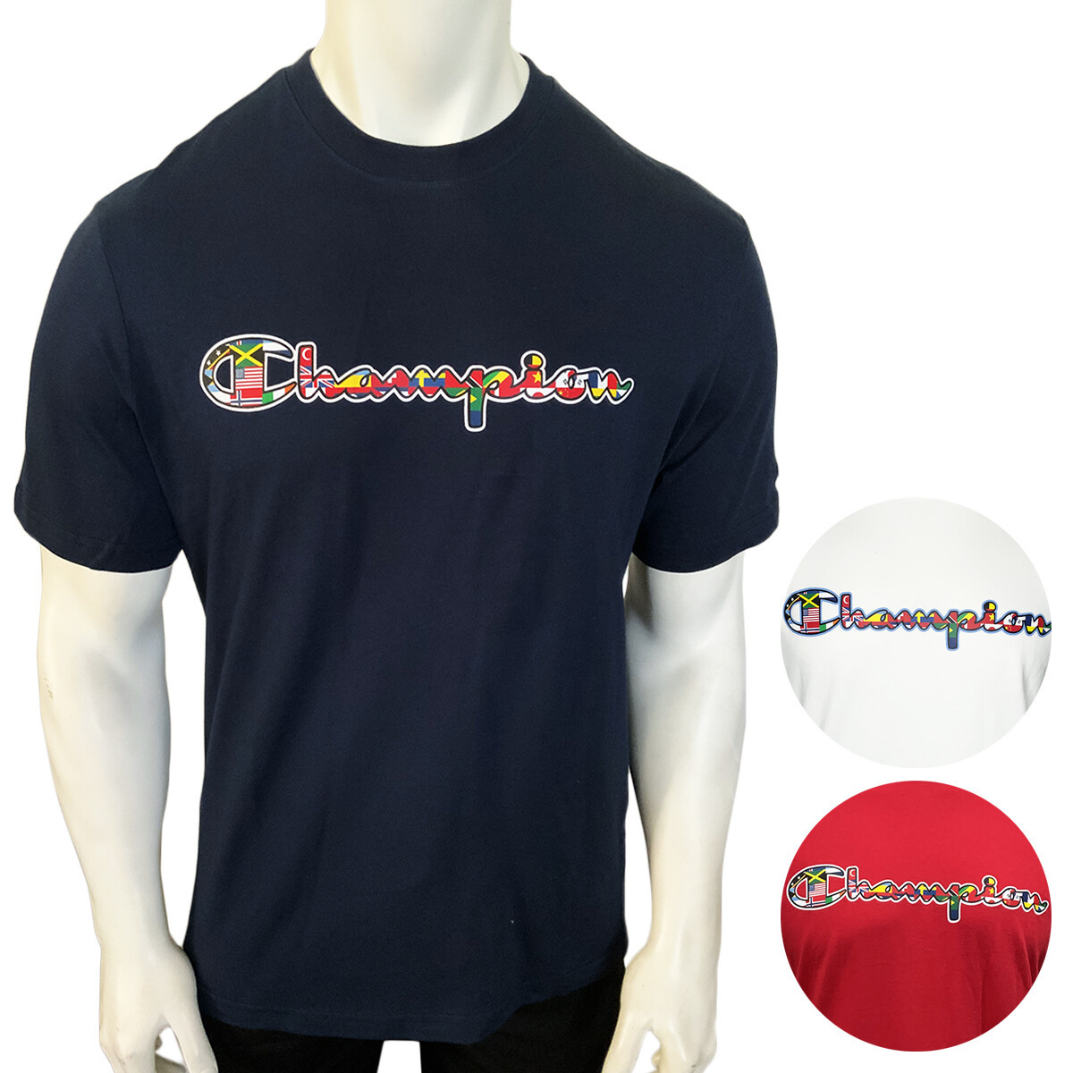 NWT CHAMPION MSRP $32.99 WORLD MEN WHITE NAVY RED CREW NECK SHORT SLEEVE... - $14.39