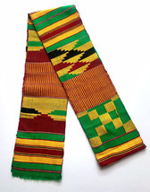 African Kente Handwoven Scarf Ghana Sash Asante Stole African Textile Ar... - $29.99