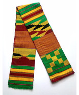 African Kente Handwoven Scarf Ghana Sash Asante Stole African Textile Ar... - $41.05 CAD