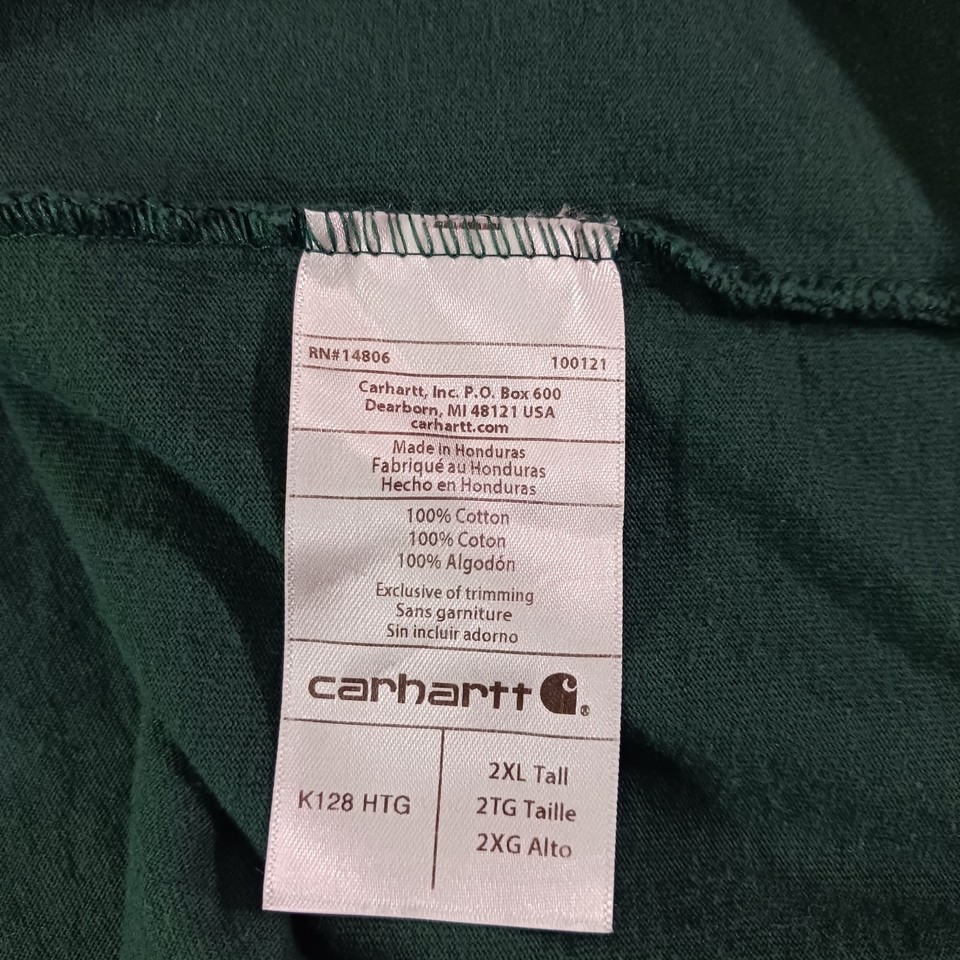 Carhartt K128 HTG Men's Green Cotton Long Sleeve Henley T-Shirt Size 2XL Tall Item image 5