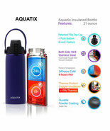 New Aquatix Purple Insulated FlipTop Sport Bottle 21 oz Pure Stainless S... - $29.74 CAD