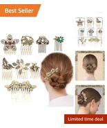 Alloy Vintage Hair Combs - 8 Pack with Adjustable Grip & Stunning Detailing