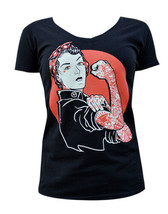 Black Market Art We Can Do It Tattooed Rosie Riveter Women&#39;s Black Tee S... - £18.74 GBP