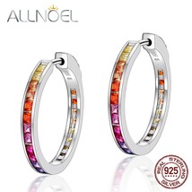 Hoop Earrings 925 Sterling Silver For Women Colorful Rainbow Zircon Crystal pend - £28.16 GBP