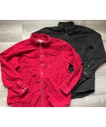 2 Eddie Bauer Mens Shirts L Flannel Long Sleeve Red Black Cotton Cabincore - $15.67