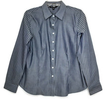 Ellen Tracy Womens Shirt Blouse Size M Button Front Long Sleeve Gray Stripe - £11.16 GBP