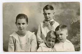 Group of 4 Cute Children Real Photo Postcard 2 Boys and 2 Girls - £9.27 GBP