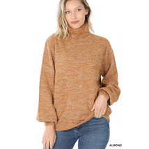 Turtleneck Sweater Long Sleeve   Heather Brown Balloon Sleeves - Melange Sweater - £23.96 GBP