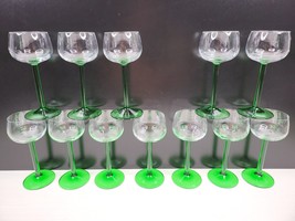 12 Cristal Emerald Rhine Wine Glass Set Vintage 6.5&quot; Green Stem Luminarc France - £100.68 GBP
