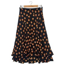 Diane Von Furstenberg Midi Skirt Womens Medium Black Silk Floral Ruffle ... - $1,841.21 MXN