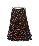 Diane Von Furstenberg Midi Skirt Womens Medium Black Silk Floral Ruffle ... - €84,62 EUR