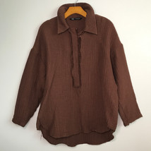Zara Henley Sweater M Brown Quilted Button Long Sleeve Pullover Jacket P... - £14.75 GBP