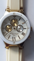 Anne Klein 12/2178WMWT Women&#39;s Pearl Dial White Silicone Band Day &amp; Date Watch - £39.27 GBP