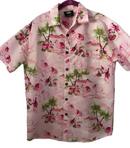 Lowes Flamingo Hawaiian Camp Shirt Button Down Pink Small Short Sleeve - £14.93 GBP
