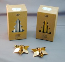 Pair Georg Jensen Gold Plated Classic Star Candle Holders Never Used + Candles - £47.44 GBP