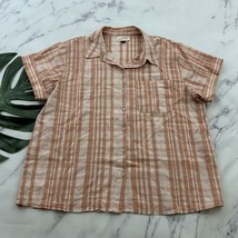 Universal Thread Womens Button Up Top Size L Orange White Plaid Short Sl... - $17.81
