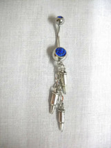 Shooter Rifle Bullet Rounds Dangling On Chain 14g Cobalt Blue Cz Belly Ring - $8.50