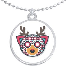 Aztec Deer on Black Round Pendant Necklace Beautiful Fashion Jewelry - £8.53 GBP