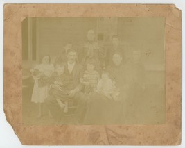 Antique Circa 1890s 8x10 in Mounted Photo Mother &amp; Father With Eight Children - £14.48 GBP