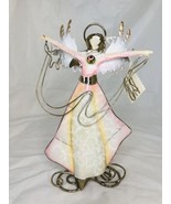 Vintage Enesco Capiz Shell Large Angel statue Metal Wings 8.5&quot; TALL - $19.72