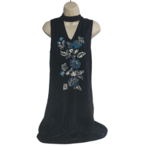 Kensie Shift Dress Size Small Black Floral Embroidered Sleeveless V Neck... - $22.18