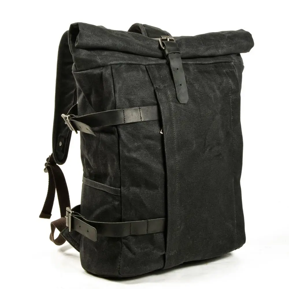 Oil Waxed Canvas Backpack Laptop Bag Multifunctional Outdoor Anti-theft ... - £65.90 GBP