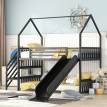Twin Size Metal Bunk Bed House Bed with Slide and Staircase - £377.93 GBP