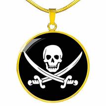 Express Your Love Gifts Skull Pirate Circle Necklace Engraved Stainless Steel 18 - £47.43 GBP