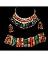 Vintage bookpiece EGYPTIAN Revival necklace bracelet earrings Turquoise ... - $450.00