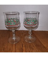 Set of 2 Holly Berry Wine Glasses Bow Accent on Stem Libbey 80&#39;s Arby&#39;s - $217.56 MXN