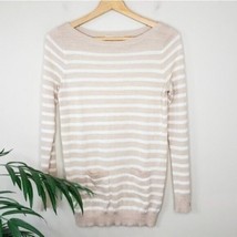 LOFT | Beige &amp; Cream Striped Front Pocket Sweater Womens Size XS - £15.21 GBP