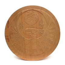 Vintage Clarence A. WellsHand Carved Round Drum Box Haida Thunderbird Si... - $98.97