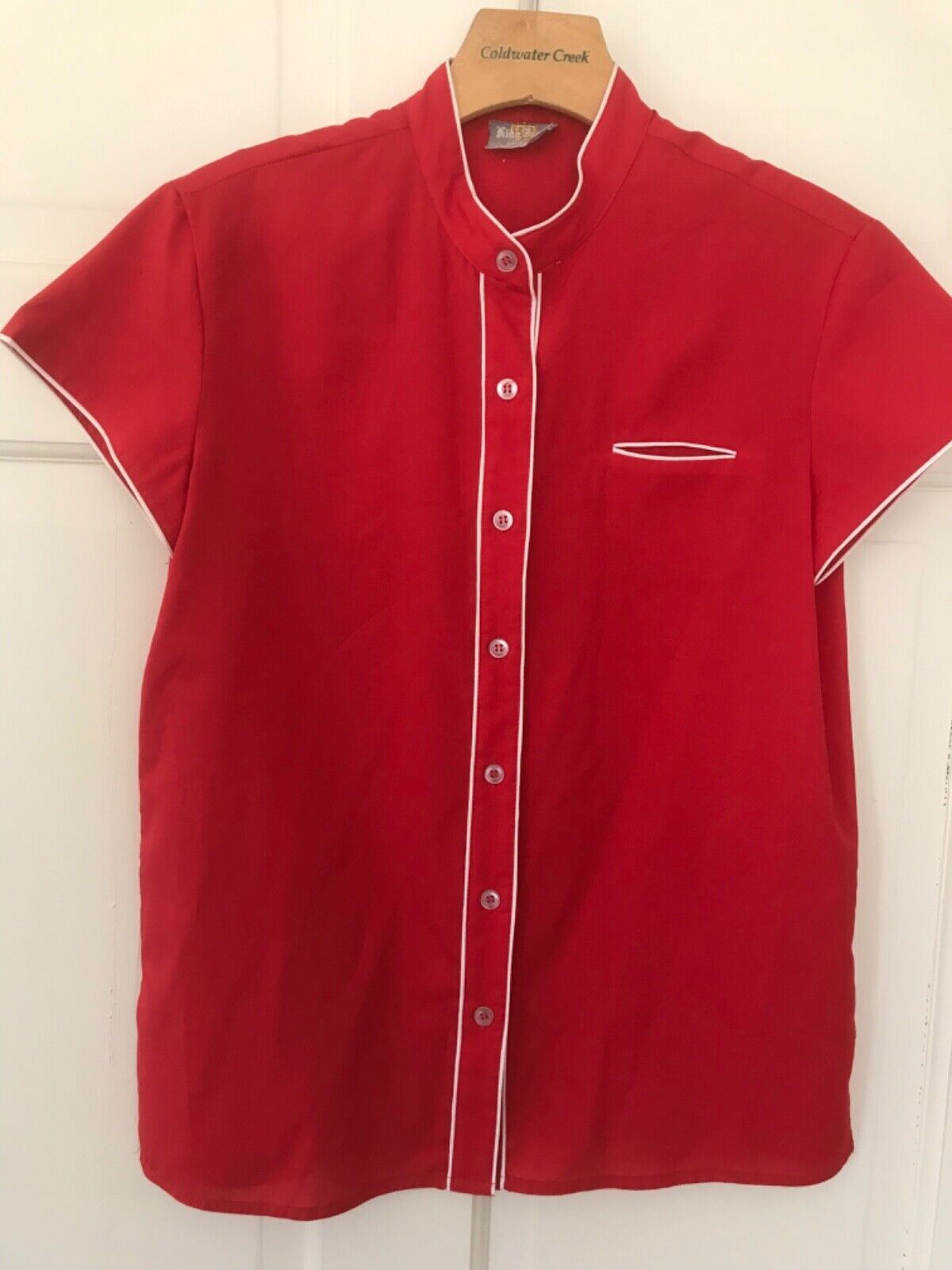 Vtg King James California Red Asian style blouse top slit pocket. EEUC p... - $38.61