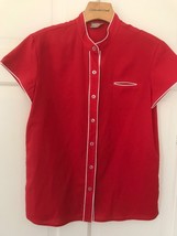 Vtg King James California Red Asian style blouse top slit pocket. EEUC piping - £30.50 GBP