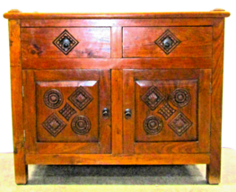 Antique Dutch Colonial Teak Carved Two Drawer Two Door Buffet Cabinet - $1,187.01