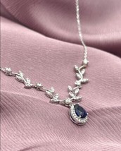 4Ct Pear Simulated Blue Sapphire Tennis Necklace 14k White Gold Plated Silver - £118.67 GBP