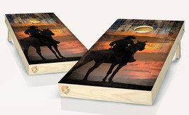 Cowboy at Sunset Silhouetted Horse Cornhole Board Vinyl Wrap Laminated S... - $53.99