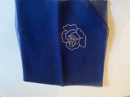 Vintage Embroidered Scarf Sheer Chiffon Blue with Gold trim &amp; embroidered Rose - £11.58 GBP