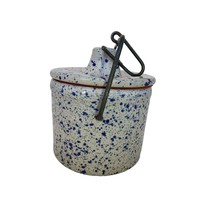 Stoneware Blue Speckle Cheese Butter Crock with Wire Bail Handle Vintage - £19.45 GBP